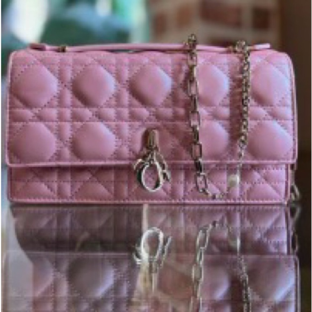 Dior Pink Quilted Shoulder Bag with Gold Chain Strap